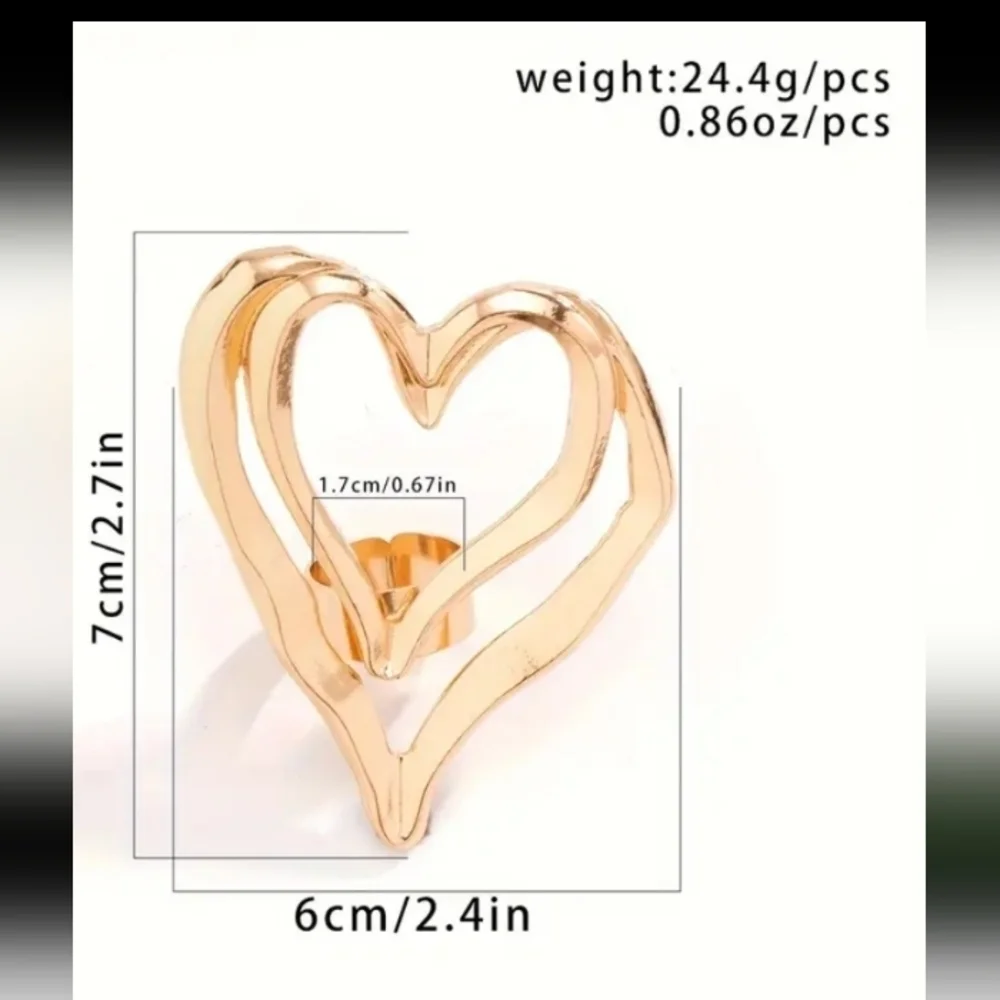 Oversized Adjustable Double Heart Shaped Goldtone Statement Ring